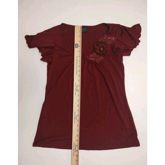 JKLA California Top Burgundy Embroidered Applique on Front Size Medium Made USA - Picture 6 of 7